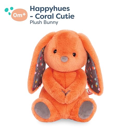 B. toys – Plush Bunny - Super Soft Stuffed Animal - Washable Rabbit Toy - HappyHues for Babies and Toddlers - 0 Months +, Coral Orange