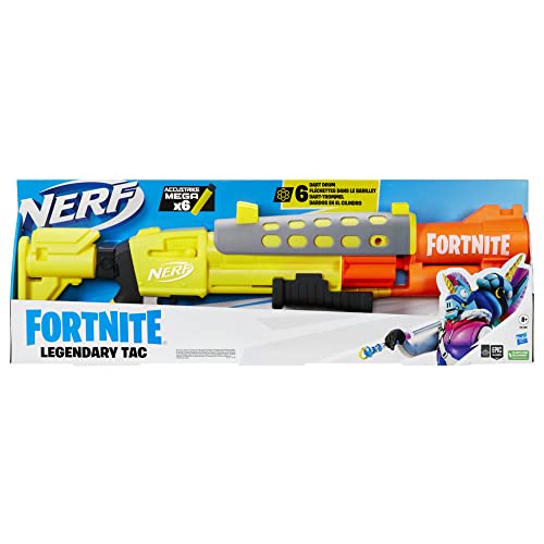 Nerf Fortnite Legendary TAC Blaster, Yellow Glow Wrap Design, 6-Dart Mega Drum, 6 Nerf AccuStrike Mega Darts, Multicolor, One Size