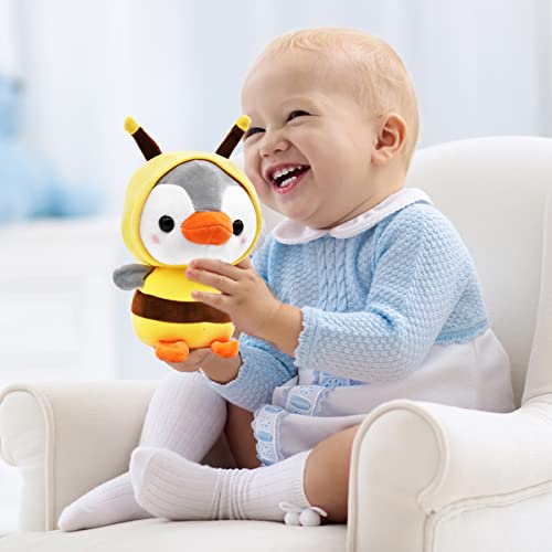 Tomicy Bumble Bee Soft Toy Plush Bee Plushie Penguin Stuffed Toy Soft Bee Penguin Plush Toy Cute Bumblebee Beetle Squishy Soft Plush Toy Cartoon Plush Stuffed Toy for Gifts Car Home Decoration 25 CM