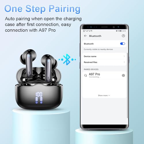 Wireless Earbuds, Bluetooth 5.3 Headphones in Ear with HiFi Stereo Deep Bass, 4 ENC Noise Cancelling Mic Wireless Earphones 40H Playtime, Bluetooth Earbuds Dual LED Display, IP7 Waterproof, USB-C