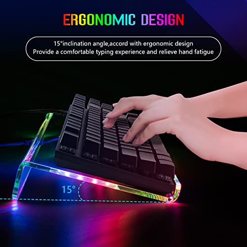 MAMBASNAKE Tilted PC Keyboard Stand, Ergonomic Computer Keyboard Holder for 60% 85% Mini Keyboard, 366 RGB LED Backlit Keyboard Riser, Premium Clear Acrylic Keyboard Tray for Gaming and Typing