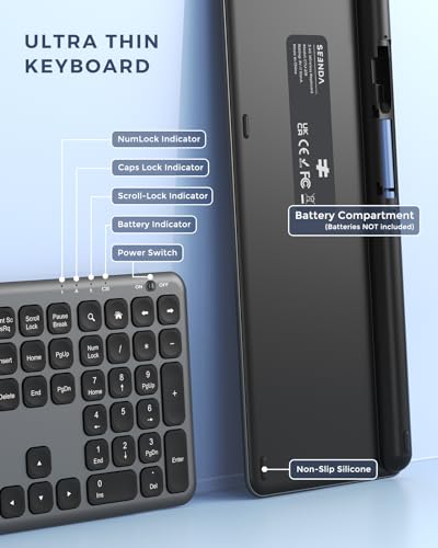Seenda Wireless Keyboard and Mouse Set, 2.4G USB Ultra Slim Full-size Cordless Keyboard & Mouse Combo QWERTY UK Layout for PC Computer Laptop Desktop - Home/Office, Black and Dark Grey
