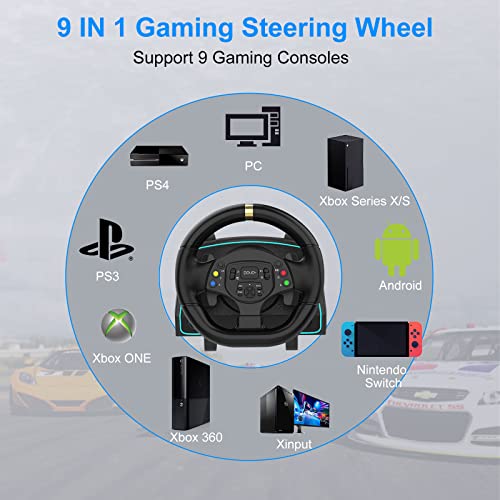 Gaming Steering Wheel, 1080° Driving Force Gaming Racing Wheel with Pedals and Shifter, Vibration Feedback, Steering Wheel for PC, PS4, Xbox ONE, Xbox 360, Xbox Series X, PS3, Xinput, NS, Android