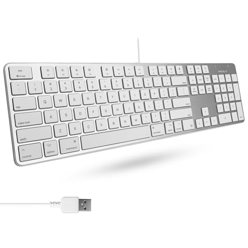 Macally Ultra-Slim USB Wired Keyboard with Number Keypad for Apple Mac Pro, MacBook Pro/Air, iMac, Mac Mini, Laptop Computers, Windows Desktop PC Laptops, Silver (SLIMKEYPROA)