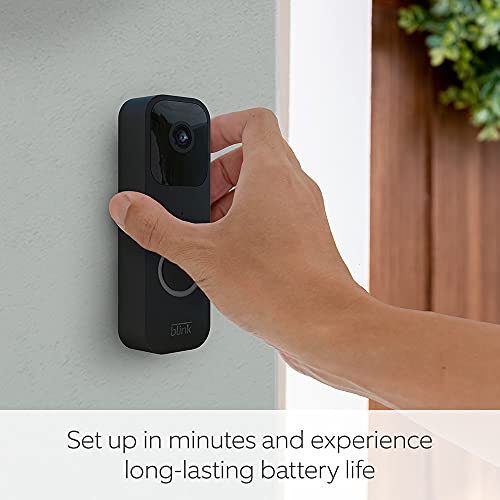 Blink Video Doorbell | Two-way audio, HD video, motion and chime app alerts, easy setup, Alexa enabled, Blink Subscription Plan Free Trial — Wired or Wireless (Black)
