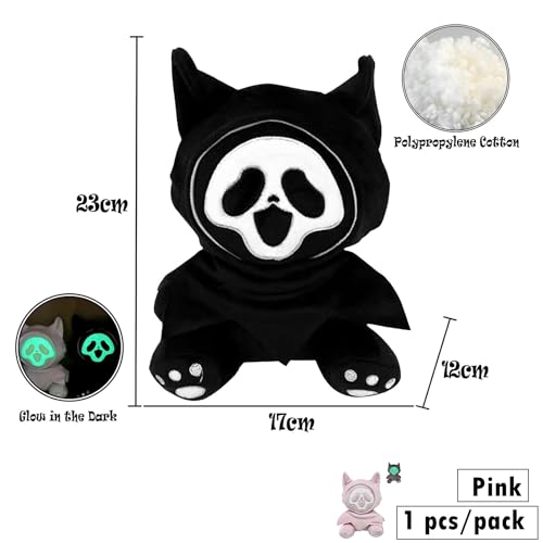 Aisszhao Halloween Scream Stuffed Plush Toy,23cm Pink Halloween Death Plush Toy Halloween Plush Toy Halloween Luminous Plushie Doll Glow in the Dark,Tuffed Toys for Kids Birthday