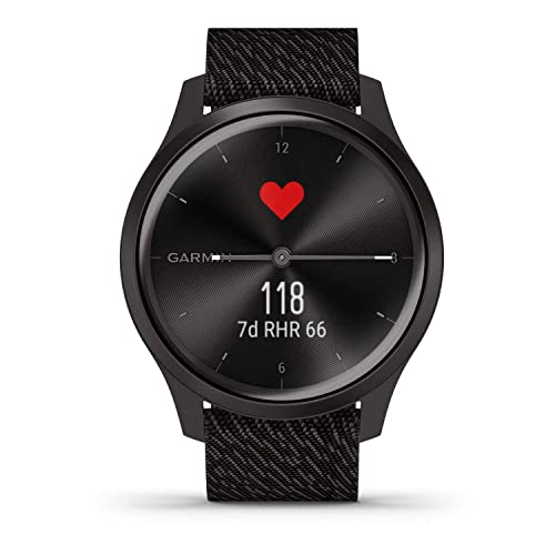 Garmin vívomove Trend, Stylish Hybrid Smartwatch with Health and Fitness functions, Real Watch Hands, Hidden Colour Touchscreen Display and up to 5 days battery life, Graphite and Black