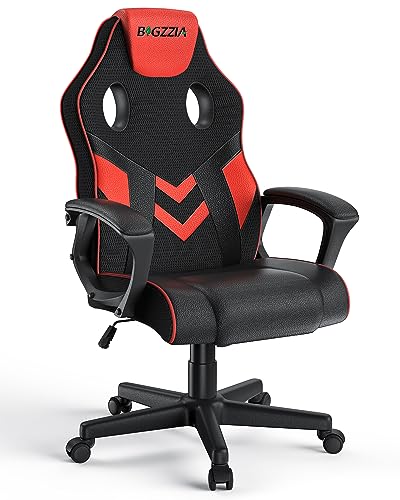 bigzzia Gaming Chair Ergonomic Office Chair - PU Leather Computer Chair With Headrest, Adjustable Height Office Armchair 360°Swivel For PC Office Gamer (Red)