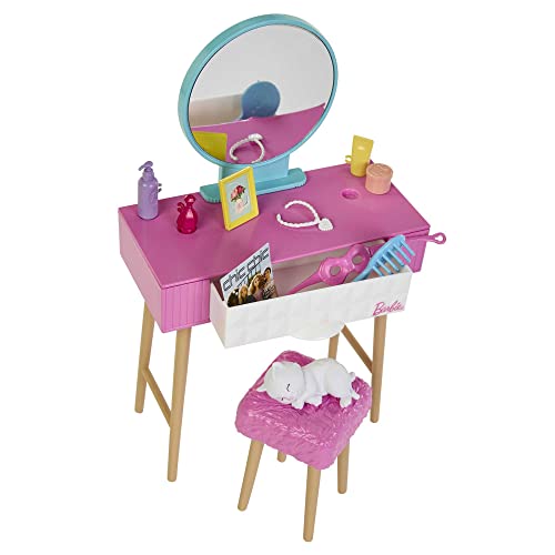 Barbie - Doll and Bedroom Playset, Barbie Furniture and 20+ Storytelling Accessories Including Robe and Kitten, HPT55