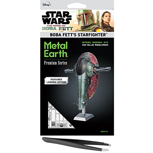 Metal Earth Fascinations Premium Series Star Wars Boba Fett's Starfighter 3D Metal Model Kit Bundle with Tweezers