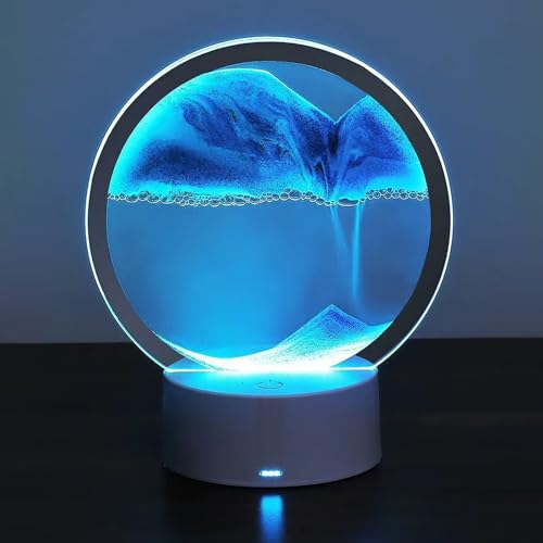 Smart Home Devices Ring 3D Moving Sand Art Desk Lamp 7.87 Inch 360° 15ml Rotating Decorative Creative Art Liquid Motion Living Room Bedroom Desk Lamp (Black, One Size)