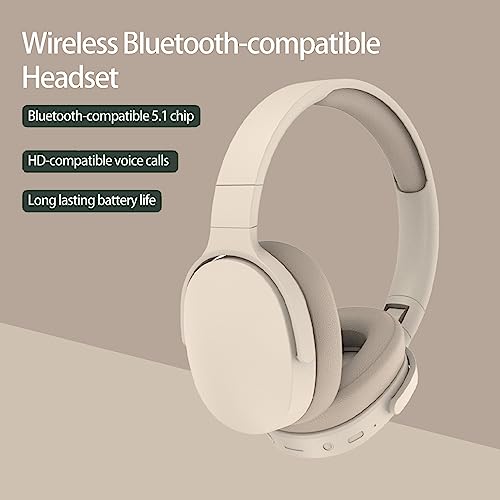 Fiauli Wireless Bluetooth Headset,HiFi Foldable Intelligent Noise Reduction Adjustable Wireless Headset,Bluetooth-compatible 5.1 Stereo Over Ear Headphone for Sports Travel Beige