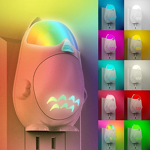 RAVEtone Color Changing Plug in Night Lights for Kids, 4 Pack Night Light Plug in Wall, Smart Voice Activated 9 RGB Colors 6 Lighting Modes LED Dimmable for Girls Boys Bedroom Bathroom Kitchen