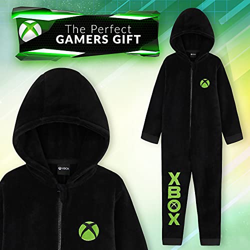 Xbox Onesies For Boys, Kids Fluffy Pyjamas, Gaming Merchandise, Gamer Gifts (Black, 9-10)