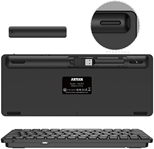 Arteck 2.4G Wireless Keyboard Ultra Slim and Compact Wireless Keyboard with Media Hotkeys for Computer/Desktop/PC/Laptop/Surface/Smart TV and Windows 10/8/ 7 Built-in Rechargeable Battery