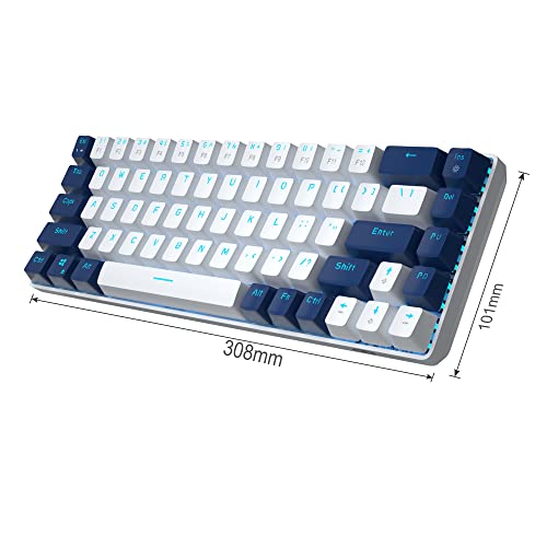 60 Percent Gaming Mechanical Keyboard, Minimalist MK-Box Blue Backlit Compact 68 Keys Wired Office Keyboard with Red Switch for Windows Laptop PC Mac Convenient/Xbox (Red Switch, Blue & White)