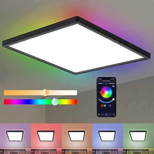 CBJKTX LED Ceiling Light Dimmable Ceiling Light Colour Changing Smart Panel Flat with RGB Backlight 36 W Remote Control App Controllable Square Lamp for Living Room Bedroom Children's Room