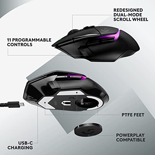 Logitech G502 X PLUS LIGHTSPEED Wireless RGB Gaming Mouse - Optical Mouse with LIGHTFORCE Hybrid Switches, LIGHTSYNC RGB, HERO 25K Gaming Sensor, Compatible with PC - macOS/Windows - Black