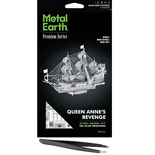 Metal Earth Fascinations Premium Series Queen Anne's Revenge 3D Metal Model Kit Bundle with Tweezers