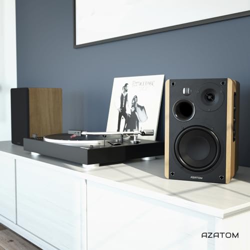 AZATOM EB100 Powered Bookshelf Hifi Speakers, 2.0 Active, Bluetooth, Wired, Wooden Enclosure, Perfect for Music, Vinyl records, Home Theatre, Gaming, Laptops, PC, 50 Watts (Oak)