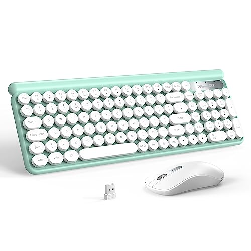 Wireless Keyboard and Mouse,RaceGT Typewriter Keyboard 2.4 GHz Silent Mouse Green Keyboard USB Computer Keyboard & Mouse Combos Splash-Proof Cute Retro Keyboard for PC Laptop Desktop UK Layout