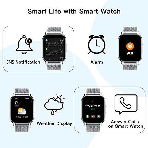 Popglory Smart Watch Women Men Answer/Make Calls, 1.85" Smartwatch 2 Straps with Split Screen, 100+ Sports Fitness Watch with Blood Pressure/Oxygen/Heart Rate Monitor for iOS and Android