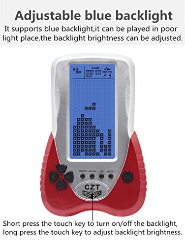 CZT Retro Brick Game Console Big Blue Backlight Screen Built-in 23 Games Tank Battle/Racing Can plug Headphone Nostalgic Puzzle Pocket Handheld Porable Machine Children's toys (Red)