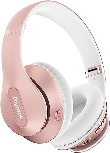 Glynzak Wireless Bluetooth Headphones Over Ear - 65H Playtime HiFi Stereo Headset with Microphone and 6EQ Modes Foldable Bluetooth V5.3 Headphones for Travel Smartphone Computer Laptop (Rose Gold)