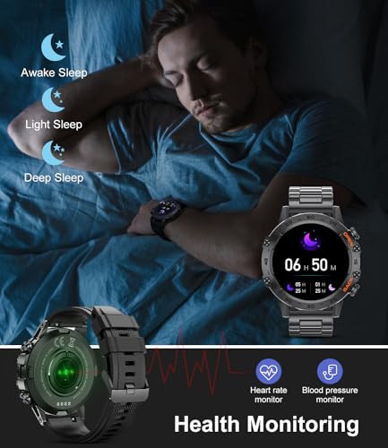 SIEMORL Smart Watches for Men,Answer/Calls Fitness Tracker with Sleep & Heart Rate Monitor,Rugged Military Large 400mAh Battery,IP68 Waterproof 1.43" HD AMOLED Mens Smart Watches for Android iOS