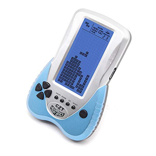 CZT Retro Brick Game Console Big Blue Backlight Screen Built-in 23 Games Tank Battle/Racing Can plug Headphone Nostalgic Puzzle Pocket Handheld Porable Machine Children's toys (Blue)