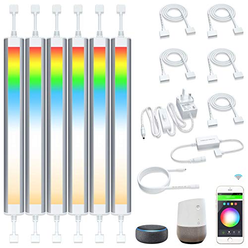 LAMPAOUS Smart Under Cabinet Lighting Strip Lights White and Colored Dimmable Compatible with Amazon Alexa Google Home and Smart Phone 6 Lights Bar Lit