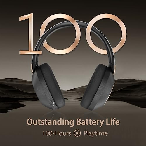 Active Noise Cancelling Wireless Headphones, 100H Playtime with Microphone, Over- Ear Bluetooth Headphones with Deep Bass,Fast Charging for Travel,Office,Home