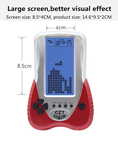 CZT Retro Brick Game Console Big Blue Backlight Screen Built-in 23 Games Tank Battle/Racing Can plug Headphone Nostalgic Puzzle Pocket Handheld Porable Machine Children's toys (Red)