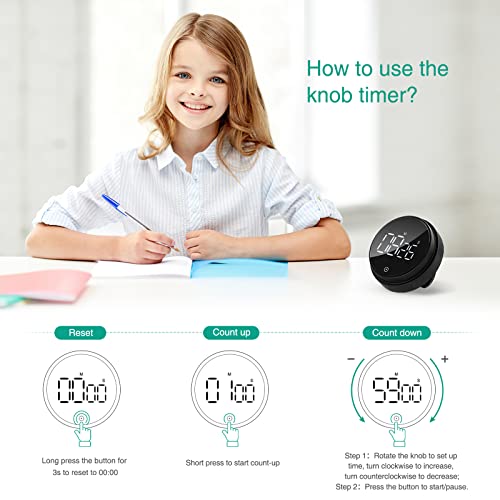 ORIA Home Kitchen Timer, 3 Inch Large LED Digital Timer, Magnetic Countdown Countup Timer for Classroom Fitness Teaching, 3-level Volume Alarm for Cooking/Study/Office/Exercise (Ridged Knob)