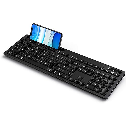 Seenda Wireless Keyboard, Multi-Device Bluetooth Full Size Keyboard with Phone Holder, WERTY UK Layout, Compatible for Mac OS,Windows,Android,iOS,PC/Laptop/Tablet
