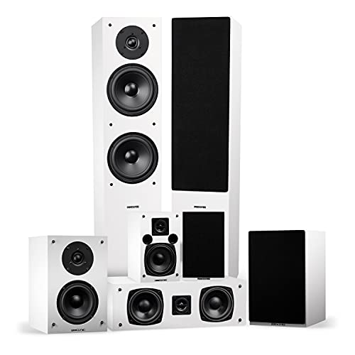 Fluance Elite High Definition Surround Sound Home Theater 7.0 Channel Speaker System including Three-way Floorstanding Towers, Center Channel, Surround and Rear Surround Speakers - White (SX70WHR)