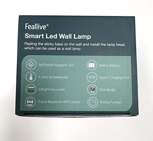 Wall Light Indoor, Wall Lamp Dimmable with Battery with USB Charging Port, Smart Wall Lamp Touch Control 3 Brightness Levels 16 Million Colours 360° Rotatable for Living Room (Black+Colorful Light)