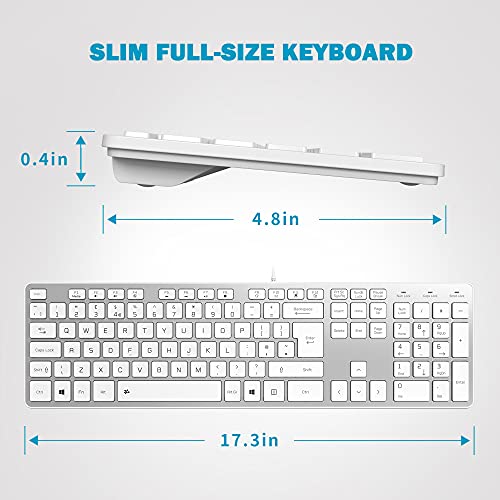 B.FRIENDIT Slim USB Wired Keyboard, Soft Touch and Quiet Key for PC, Laptop and Computer, Full Size QWERTY UK Layout - Silver White