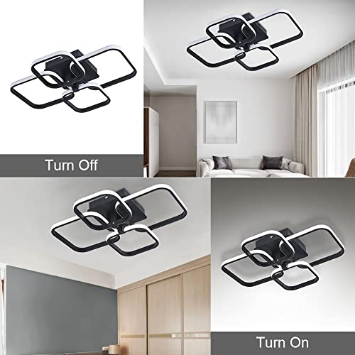 XEMQENER Modern LED Ceiling Light with 4 Squares, 60W Flush Mount Pendant Light, Black Acrylic Chandelier for Living Room Bedroom Dining Room, Cool White Light Only, 6000K