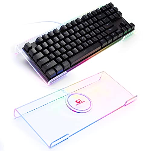 MAMBASNAKE Tilted PC Keyboard Stand, Ergonomic Computer Keyboard Holder for 60% 85% Mini Keyboard, 366 RGB LED Backlit Keyboard Riser, Premium Clear Acrylic Keyboard Tray for Gaming and Typing