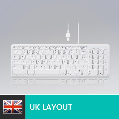 perixx PERIBOARD-213U Wired Quiet USB Scissor Keyboard,Compact Design with Number Pad, UK QWERTY, White