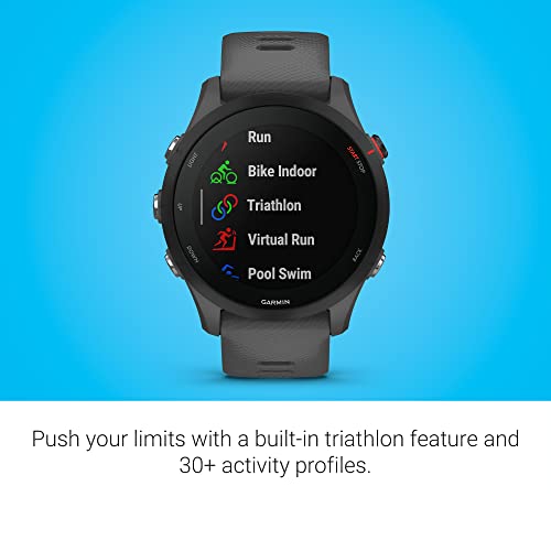 Garmin Forerunner 255 Easy to Use Lightweight GPS Running Smartwatch, Advanced Training and Recovery Insights,Safety and Tracking Features included, Up to 12 days Battery Life, Slate Grey