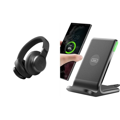 JBL Live 660NC - Wireless On-Ear Bluetooth headphones with Active Noise Cancelling technology & INIU Wireless Charger, 15W Fast Wireless Charging Stand Qi Certified Sleep-friendly