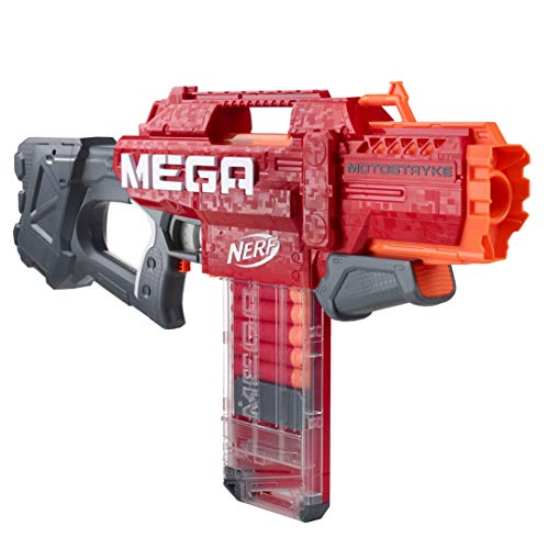 Nerf E6474 Motostryke Motorised Blaster-Includes Mega 10 Dart Clip Magazine-Kids, Teenagers and Adults, Black, 7.9 x 81.3 x 35.6 cm