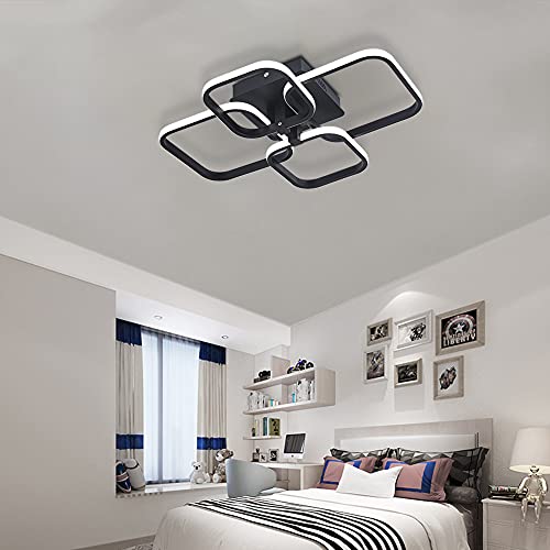 XEMQENER Modern LED Ceiling Light with 4 Squares, 60W Flush Mount Pendant Light, Black Acrylic Chandelier for Living Room Bedroom Dining Room, Cool White Light Only, 6000K