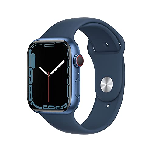 Apple Watch Series 7 (GPS + Cellular, 45mm) - Blue Aluminium Case with Abyss Blue Sport Band - Regular (Renewed)