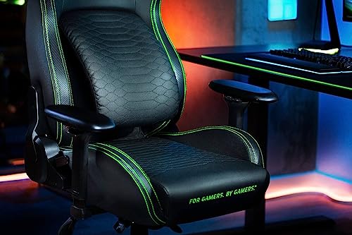 Razer Iskur - Premium Gaming Chair with Integrated Lumbar Support (Desk Chair / Office Chair, Multi-layer Synthetic Leather, Foam Padding, Head Pad, Height Adjustable) Black/Green | XL