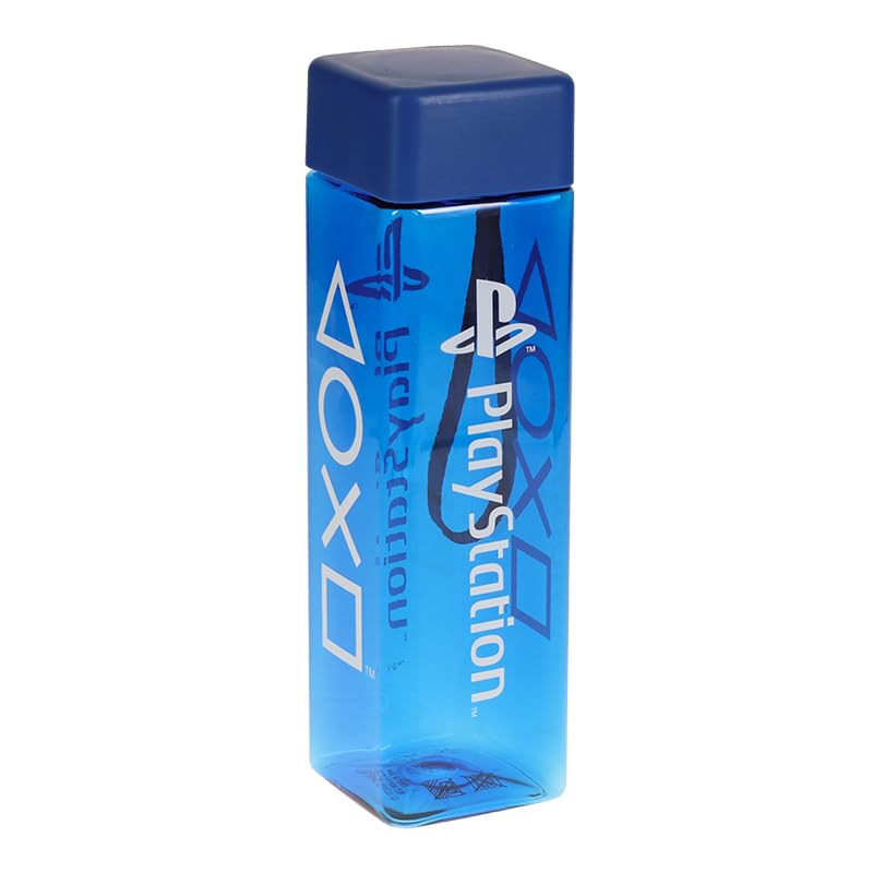 Paladone Playstation Square Travel Plastic Water Bottle With Wrist Strap Playstation Gifts 500Ml (17 Fl Oz), Black