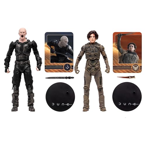 McFarlane Toys Dune: Part Two Paul Atreides & Feyd-Rautha Harkonnen 7-Inch Action Figures 2-Pack - Ultra Articulation, Crysknife, Sword, and Collectible Art Cards