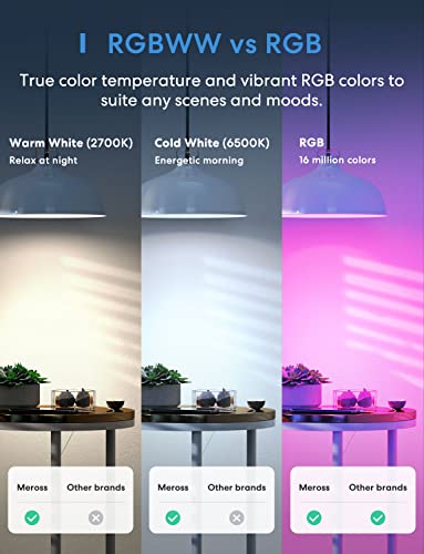 Meross Alexa Smart Lighting Bulbs- Compatible with Alexa, Google Home and SmartThing WiFi LED Smart Bulbs Dimmable RGB Multicolor Remote Control 60W Equivalent E27 2700K-6500K